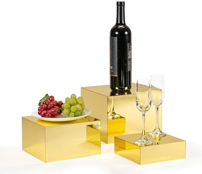 Red Co. Set of 3 Glossy Gold Acrylic Cube Display Nesting Risers with Hollow Bottoms - 2 Pack - color: Gold, size: 6",7",8" - 2 Pack