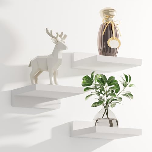 QsQueen Small Floating Shelves Mini Shelves Hanging Display 5 Inch Wall Shelf for Bathroom Livingroom Bedroom,3 Pack, with 2 Types of Installation, Great for Room Decor - color: White