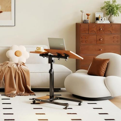 LINGMI Mobile Height Adjustable Laptop Desk with Mouse Pad, Portable Laptop Desk Rolling Tiltable Table with Small Side Table for Couch,Rolling Computer Stand - color: Natural Color