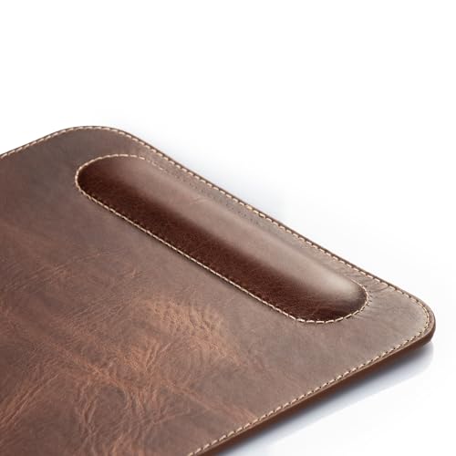 Londo Top Grain Leather Mouse Pad with Wrist Rest – Ergonomic Support, Non-Slip Base, Smooth Surface - color: Brown