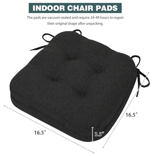 baibu Dining Chair Cushions, Memory Foam Kitchen Chair Cushions, Dual-Layer Patented Design Seat Pads with Ties, 16.5 x 16.5 x 3.5in, Black, 1PC - color: Black, size: 1 Count (Pack of 1)