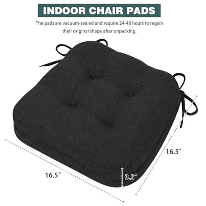 baibu Set of 2 Dining Chair Cushions, Dual-Layer Patent Design Memory Foam Kitchen Chair Cushions, Non-Slip Seat Pads with Ties, 16.5 x 16.5 x 3.5in, 2 Pack, Black - color: Black, size: 2 Count (Pack of 1)