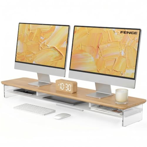 Fenge Monitor Stand Riser, Acrylic Computer Stand, Desktop Oraganizer Stand, Acrylic Laptop Stand Riser with Storage Desk Organizer Accessories (Dark Oak, 42.5in) - color: Dark Oak, size: 42.5in