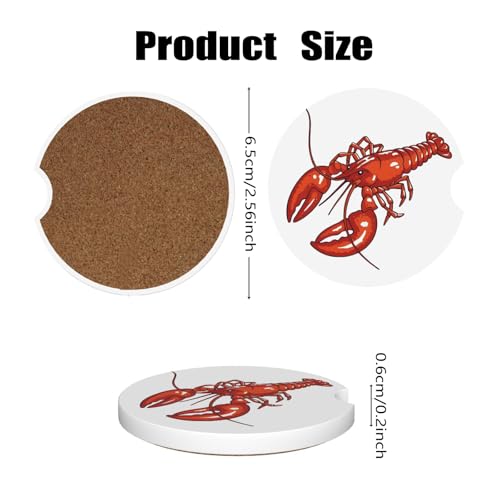 Car Cup Holder Coasters, 2 Pcs Ceramic Coasters with Cork Back and Finger Slot, Anti-Slip Shock Absorbing Women and Men Universal Car Accessories - Tiny Lobster - color: Tiny Lobster