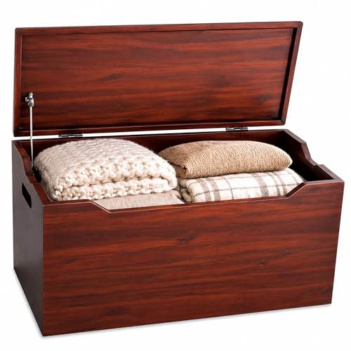 Blanket Storage Chest, Fully Assembled Solid Wood, Mahogany Finish - color: Blanket Storage - Mahogany
