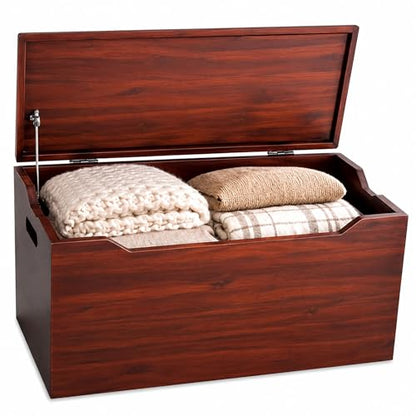 Blanket Storage Chest, Fully Assembled Solid Wood, Mahogany Finish - color: Blanket Storage - Mahogany