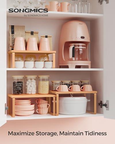 SONGMICS Cabinet Organizer Shelf, Set of 3 Kitchen Counter Shelves, Kitchen Storage, Spice Rack, Stackable, Expandable, Apricot UKCS220Y01V1 - color: Apricot
