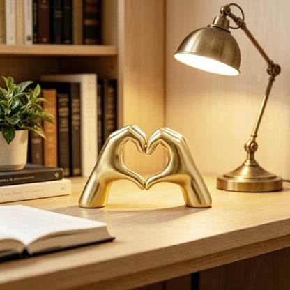 Gold Hand Heart Sculpture Home Decor for Living Room Bedroom Office Medium | Resin Heart Gesture Statue Gifts Merch for Women Girls Wedding Birthday Love Finger Statue for Shelf Bookshelf Coffee Table - size: Medium