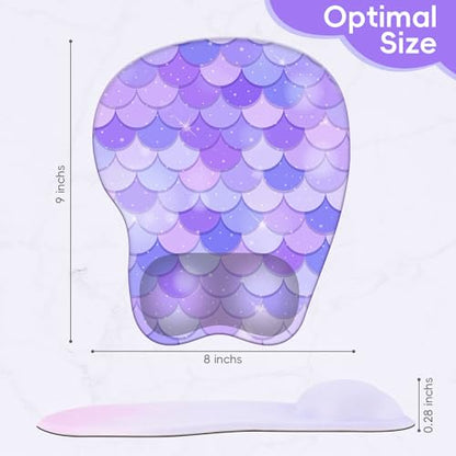 Mouse Pad with Wrist Rest Ergonomic Mouse Pad with Comfortable M-Shape Pain Relief Wrist Support Non-Slip PU Base Mousepad for Laptop, Office & Home (Purple Mermaid) - color: Purple Mermaid