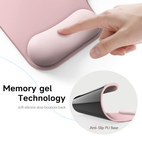 Ergonomic Mouse Pad with Gel Wrist Rest (1" & 1.2" Dual Height) - Cute Mouse Pads Compact Mousepad Desk Mat Office, Gaming & Carpal Tunnel Relief | Non-Slip Rubber Base Pale Pink - color: Pale Pink