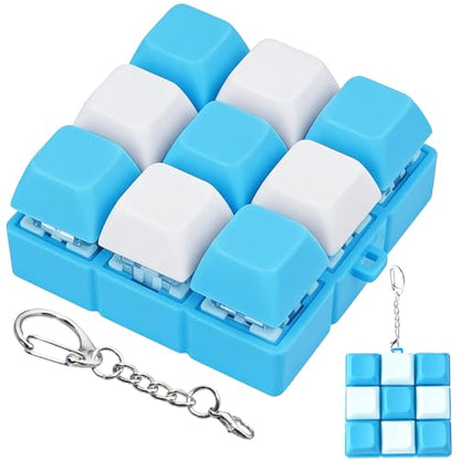 Keyboard Fidget Toy, Keyboard Keychain Fidget Toys, 9-in-1 Clicker Fidget Toy, Stress Relief Desk Decompression Button, Anxiety Relief Valentine's Day Gifts (2 Color-Blue White) - color: 2 Color-blue White