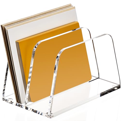 YUXUN Acrylic Mail Organizer,2 Sections Vertical Desk Organizer,Clear Envelope Holder Bill Organizer Letter Sorter for Mail,Envelope,Bill,Notebook,Post-it Note for Home,Office,Classroom - style: 2-Section,A5