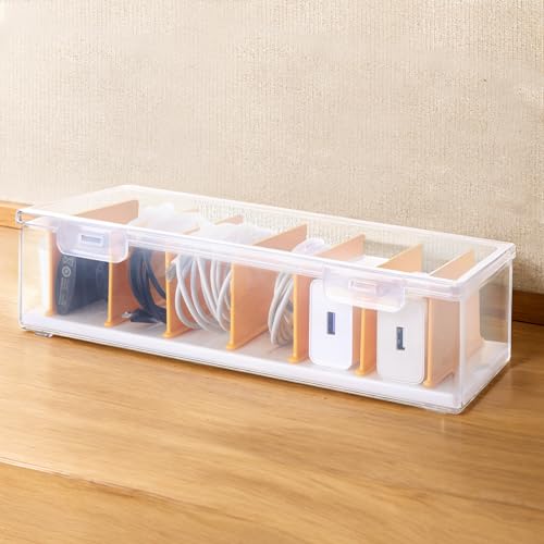 PAVSTINE Clear Cable Organizer Box with Lid and Adjustable Dividers | Customizable Compartments, Stackable for Space Saving, Fits Chargers, Cords & Accessories, Compact for Desk or Drawer - color: Clear-1 Pack