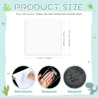 Jeyiour 100 Pcs Label Holders Adhesive Nameplate Pockets Storage Bin Labels Index Card Holder Shelf Plastic Peel Stick for Classroom Supermarket Bookshelf Library Student Box Drawer (3.5 x 3.5 Inch) - size: 3.5 x 3.5 Inch