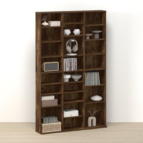 Toki 24-Shelf DVD Storage Tower, Adjustable CD Rack & Media Shelf Organizer, Slim Media Storage Cabinet for Living Room, Bedroom, or Game Room, Rustic Amber - color: Rustic Amber, size: 24-Shelf