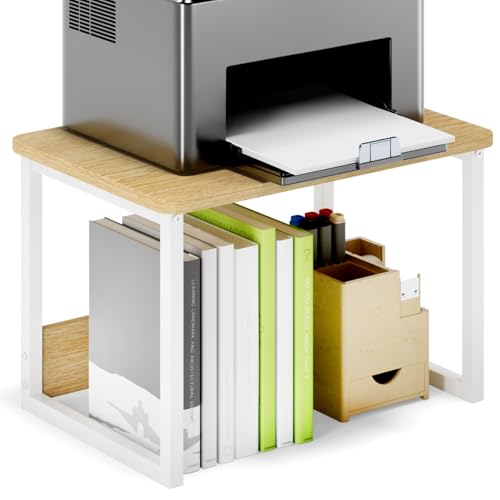 MARTY Printer Stand with Storage for Desk, Desktop Printer Stand Shelf Organzier for Home/Office Heavy Duty Printer Riser Under Desk Small Printer Table for Fax Machine Copier Scanner(Maple) - color: Maple, size: 2 Tier without Drawer