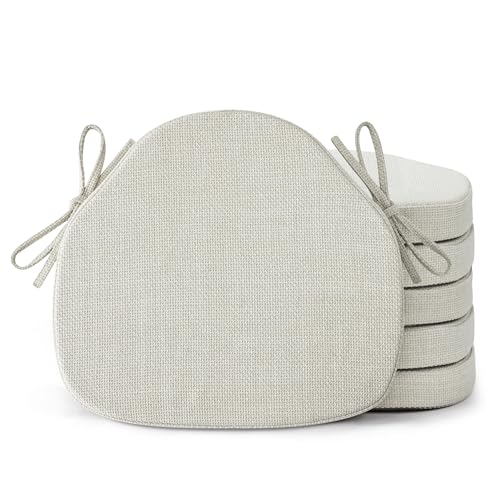 Shinnwa Dining Chair Cushions Set of 6, High-Resilience Foam Windsor Seat Pads, Kitchen Chair Cushions with Ties & Textured Cover, 6 Pack, 16.5 x 15.5 x 2, Off White - color: Off White, size: 6 Count (Pack of 1)