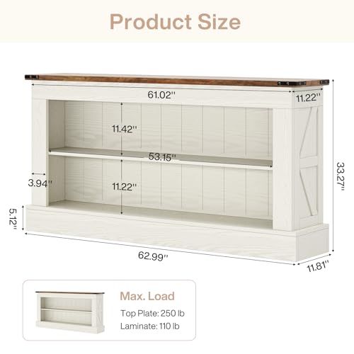 Tribesigns 63-Inch Long Console Table for Entryway, Narrow Long Entry Table with Shelves for Living Room, Farmhouse Sofa Console Behind Couch, for Foyer, Hallway, White and Brown - color: White and Brown