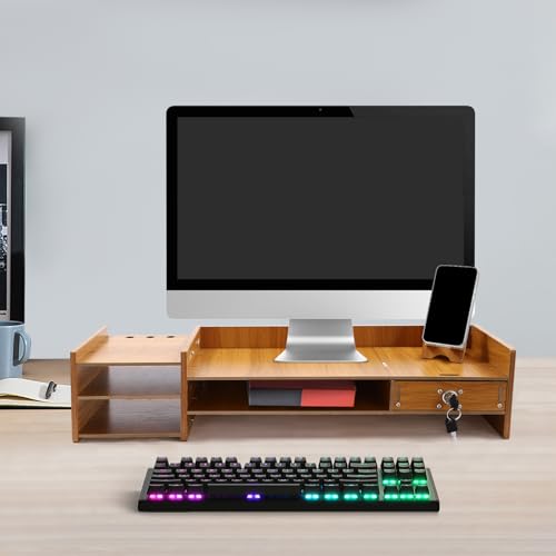 Computer Monitor Stand, Computer Rack with Drawers, Two top Platforms Desk Organizer Monitor Stand with Extra Large Storage Desktop Computer Stand for PC, Laptop, Printer, Screen, TV (02) - size: 02