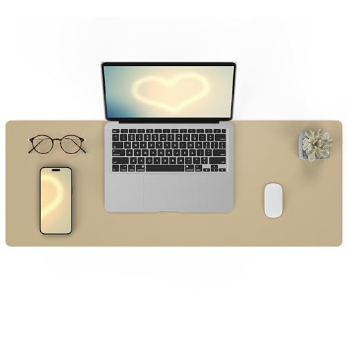 AFIING Apricot Desk Pad 31.5" x 12", Leather Desk Mat | Waterproof PU Leather, Non-Slip Rubber Base, Modern Desk Decor, Office & Home - color: Purebeige
