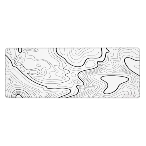 White Topographic Contour Extended Big Mouse Pad Large,Gaming Mouse Pad Desk Pad,31.5x11.8x0.12 Inch Long Computer Keyboard Mouse Mat Mousepad Non-Slip Base and Stitched Edge for Gaming and Office - color: White Topographic Contour, size: 31.5Lx11.8W inch