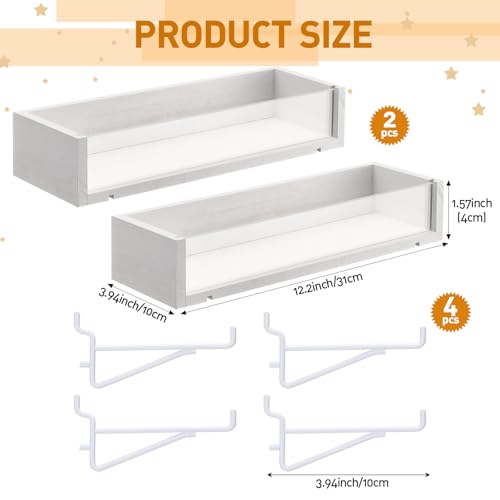 Marsui 2 Pcs Wooden Pegboard Shelf with Acrylic 12.2 x 3.94 Inch White Display Shelves Brackets with Metal Hooks Heavy Duty Pegboard Accessories for Storage and Organization - color: White