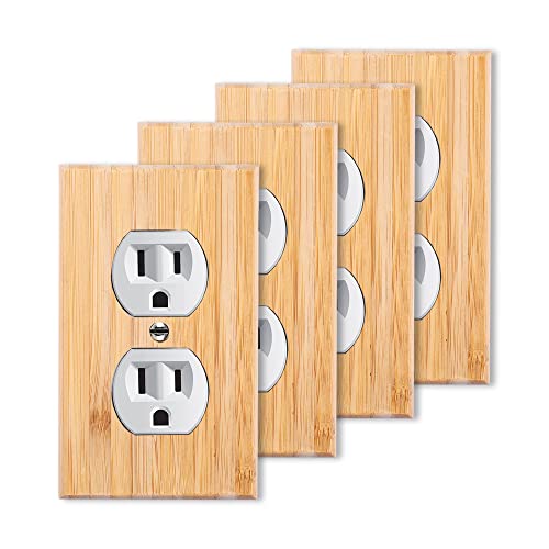 4PC Solid Wood Double hole Outlet Light Switch Plate 4.5" X 2.76" Bamboo Light Switch Cover Quality Raw Wooden Decorative Bedroom Kitchen Home Decor (Double hole Outlet) - color: 4PC-Double hole Outle X 4