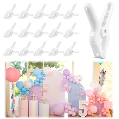 LemonRoad 16 Pcs 4" Clips for Balloon Arch White Heavy Duty 2" Opening Spring Clamps for Birthday Baby Shower Balloon Arch, Tablecloth Clip, Backdrop Stand for Wedding Photography Studio Decoration