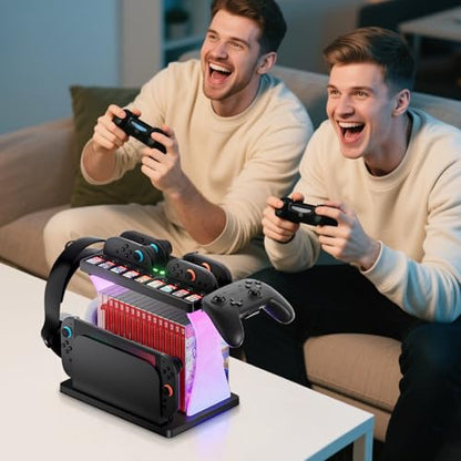 Switch 2 Multifunctional Organizer Station with Joycon 2 Charging Dock | Switch 2 Storage Stand with RGB Light,Pro Controller / Headset Holder,Switch 2 Console Dock with 16 Games Discs