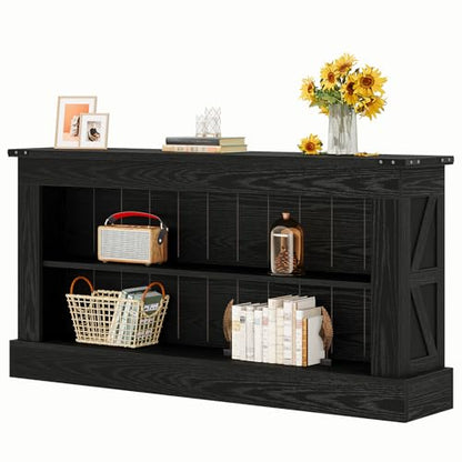 Tribesigns 63-Inch Long Console Table for Entryway, Narrow Long Entry Table with Shelves for Living Room, Farmhouse Sofa Console Behind Couch, for Foyer, Hallway, Black - color: All Black