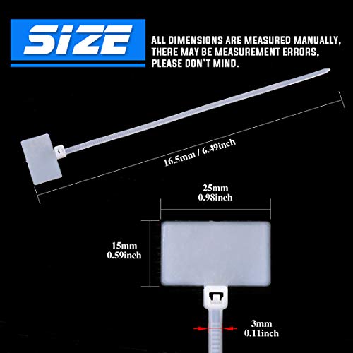 Glarks 200-Pieces 6 Inch Nylon Cable Marker Ties Self-locking Cord Tags Write on Ethernet Label Wire Straps with 3 Marker Pens and 288Pcs White Self-Adhesive Cable Labels for Home and Office Use