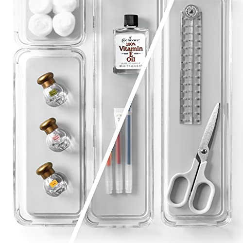 BINO | 4-Piece Drawer Organizer Bin Set - Grey, Small | THE MODULAR+ | Multi-Purpose Storage | Soft-Grip Lining and Non-Slip Rubber Feet | Durable | BPA-Free | Desk Drawer Organizer | Vanity - size: Small