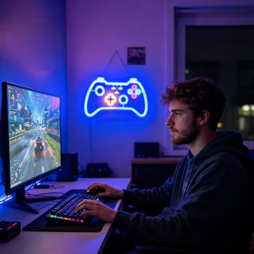 Gamer neon sign for teen boy room decor,Blue Neon Signs with USB and Dimmer switch,Gamer Neon Signs for wall decor,man cave,game room,kids,gift - size: gamer-blue