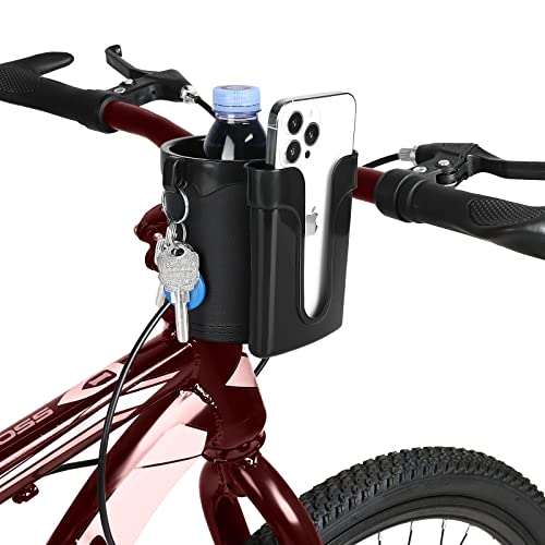 Accmor 3-in-1 Bike Cup Holder with Cell Phone Keys Holder, Bike Water Bottle Holders, Universal Bar Drink Cup Can Holder for Bicycles, Motorcycles, Scooters, Black - color: Black