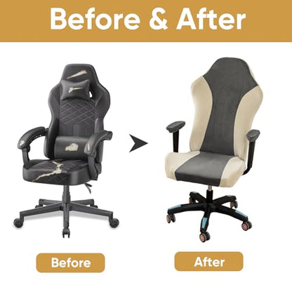 Lavish Cover Velvet Stretchable Gaming Chair Cover, Washable, Anti-Scratch Slipcover with Armrest Protection, Cat Scratch Proof for Office and Computer Chairs(No Chair, LightGrey) - color: Lightgrey