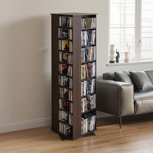VEVOR Media Storage Cabinet, CD Rack Tower, 34 Compartments Rotating Media Tower Rack for CDs, DVDs, Books and Game Discs, DVD Stand for Living Room, Home Office and Recording Room, Brown