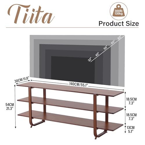Tiita Wooden TV Stand for 65 Inch TV, Modern Media Console Table with 3-Tier Storage Shelves, Long Entertainment Center for Living Room, Walnut TV Stand with Open Display Rack - color: Walnut With 3 Layers