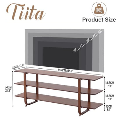 Tiita Wooden TV Stand for 65 Inch TV, Modern Media Console Table with 3-Tier Storage Shelves, Long Entertainment Center for Living Room, Walnut TV Stand with Open Display Rack - color: Walnut With 3 Layers