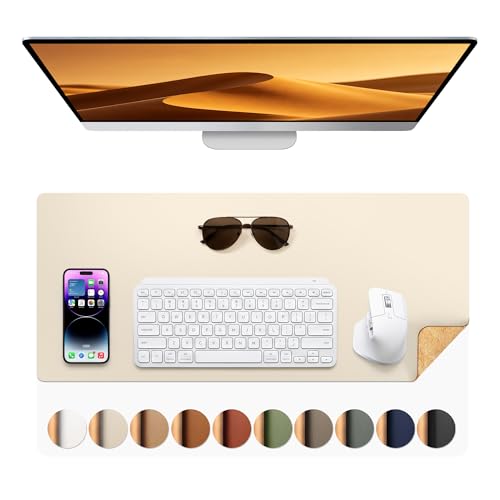 Aothia Dual-Sided Desk Mat - Natural Cork & Leather Desk Protector, Large Mouse Pad, Waterproof Blotter, Writing Pad for Office/Home, Beige (25.6"x13.7") - color: Beige+cork, size: 25.6" x 13.7"