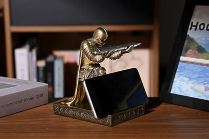 Windbreaker Soldier Knight Pen Holder Personalized Desk Accessory, Mobile Phone & Gaming Controller Holder, Device Stand Gift for Medieval Enthusiasts (Bronze) - color: Bronze
