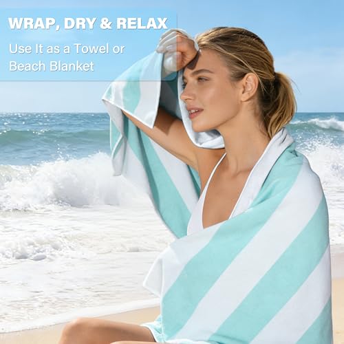 Tirrinia Lounge Chair Towel Cover with Fitted Top Pocket, DIY Pillow Design (Stuff with Clothes or Towels), Beach Chair Cover for Pool Lounge Chairs, Chaise Lounge Towel Cover, Soft & Quick Dry - color: Blue Stripe