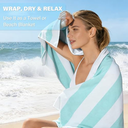 Tirrinia Lounge Chair Towel Cover with Fitted Top Pocket, DIY Pillow Design (Stuff with Clothes or Towels), Beach Chair Cover for Pool Lounge Chairs, Chaise Lounge Towel Cover, Soft & Quick Dry - color: Blue Stripe