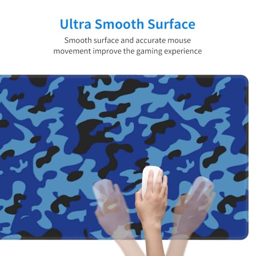 Dark Blue Camouflage Mouse Pad Large Gaming Mousepad Non-Slip Rubber Base Keyboard Mouse Mat for Laptop Keyboard Desktop 31.5 x 11.8 inch - color: Dark Blue Camouflage