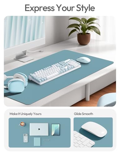 YSAGi Leather Desk Pad Protector, Office Desk Mat, Large Mouse Pad, Non-Slip PU Leather Desk Blotter, Laptop Desk Pad, Waterproof Desk Writing Pad for Office and Home (Aquamarine, 23.6" x 13.8") - color: Aquamarine, size: 23.6" x 13.8"