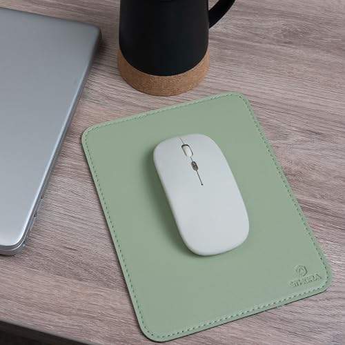 Faux Leather Mouse Pad 6 x 8 INCH – Elegant & Waterproof | Synthetic Leather, Non-Slip Rubber Base, Stitched Edges | Ideal for Laptop, Office, Travel (Light Green) - color: LIGHT GREEN