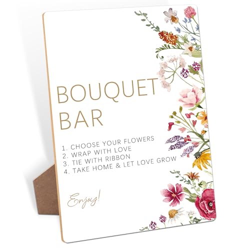 Bouquet Bar Sign, Wedding Signs for Ceremony and Reception, Floral Bridal Shower Decorations, Wooden Wedding Signage, Bridal Shower Decor, Bouquet Bar Supplies for Engagement Anniversary, 05 - color: Bouquet Bar Sign, 05