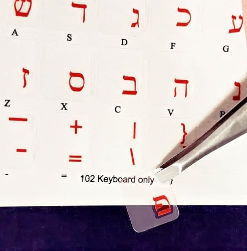 Hebrew Transparent Letters for Keyboard Laptop Computer Self-Adheisive Alphabet (Red) - color: Red