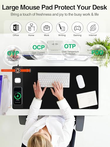 Mouse Pad with Magnetic Wireless Charging, Large Desk Mat, Non-Slip Mouse Mat, Keyboard Pad for Gaming, Desk, Office, PC - color: Black-Magnetic 3-Charge-31.5"x15.8"w/ Wall Charger