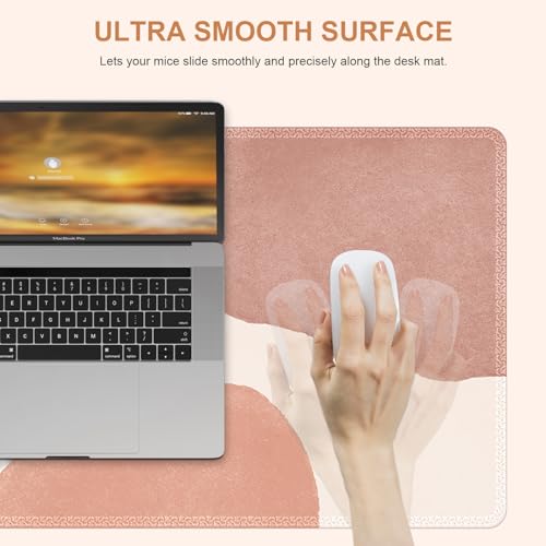 HAOCOO Desk Mat, Computer Desk Pad, Large Mouse Pad for Desk, 35.4" x 15.7" Gaming Mousepad for Desktop with Non-Slip Base, Waterproof Laptop Keyboard Mat for Home Office, Light Pink Boho - color: Boho Pink Navy