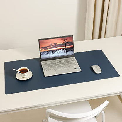 Wolaile PU Leather Desk Pad Blotter,Navy Waterproof Office Desktop Mat for Men,36x17in Non-Slip Large Mouse Pad/Writing Protector/Desk Accessories - color: Navy Blue
